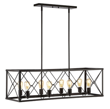 Galax 39" 8-Light Adjustable Iron Farmhouse Industrial LED Dimmable Pendant - JONATHAN Y